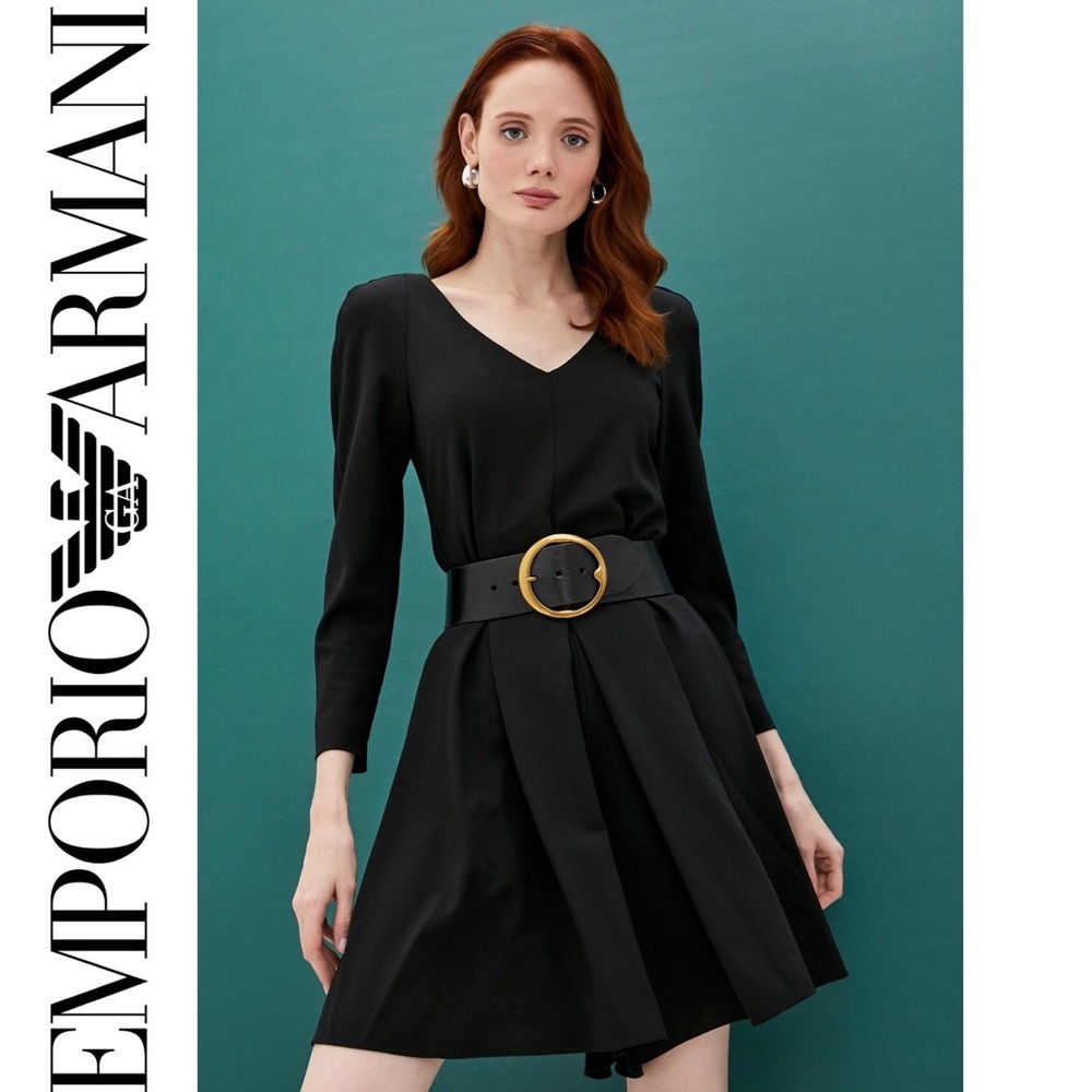 EMPORIO ARMANI Italy Wool Black V-Neck Romper Jumpsuit Dress Padded Shoulders 40 - Picture 2 of 15